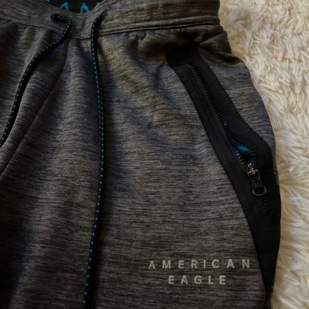 American Eagle Charcoal Joggers with Teal Accents